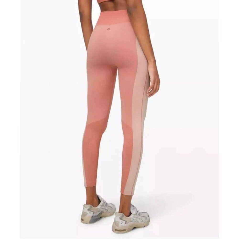 Lululemon Women Leggings Size 2 Ebb to Train Tight High Rise Peach Pink Abstract - Picture 6 of 10